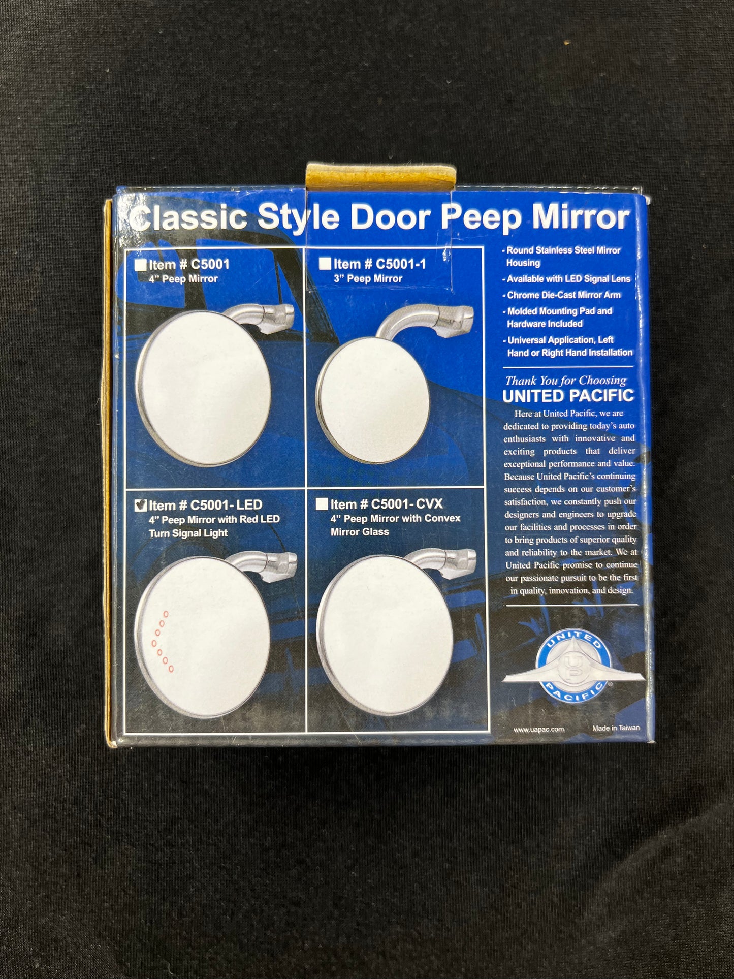 United Pacific 4" Curved Arm Peep Mirror w/Convex Mirror Glass And LED Turn Signal