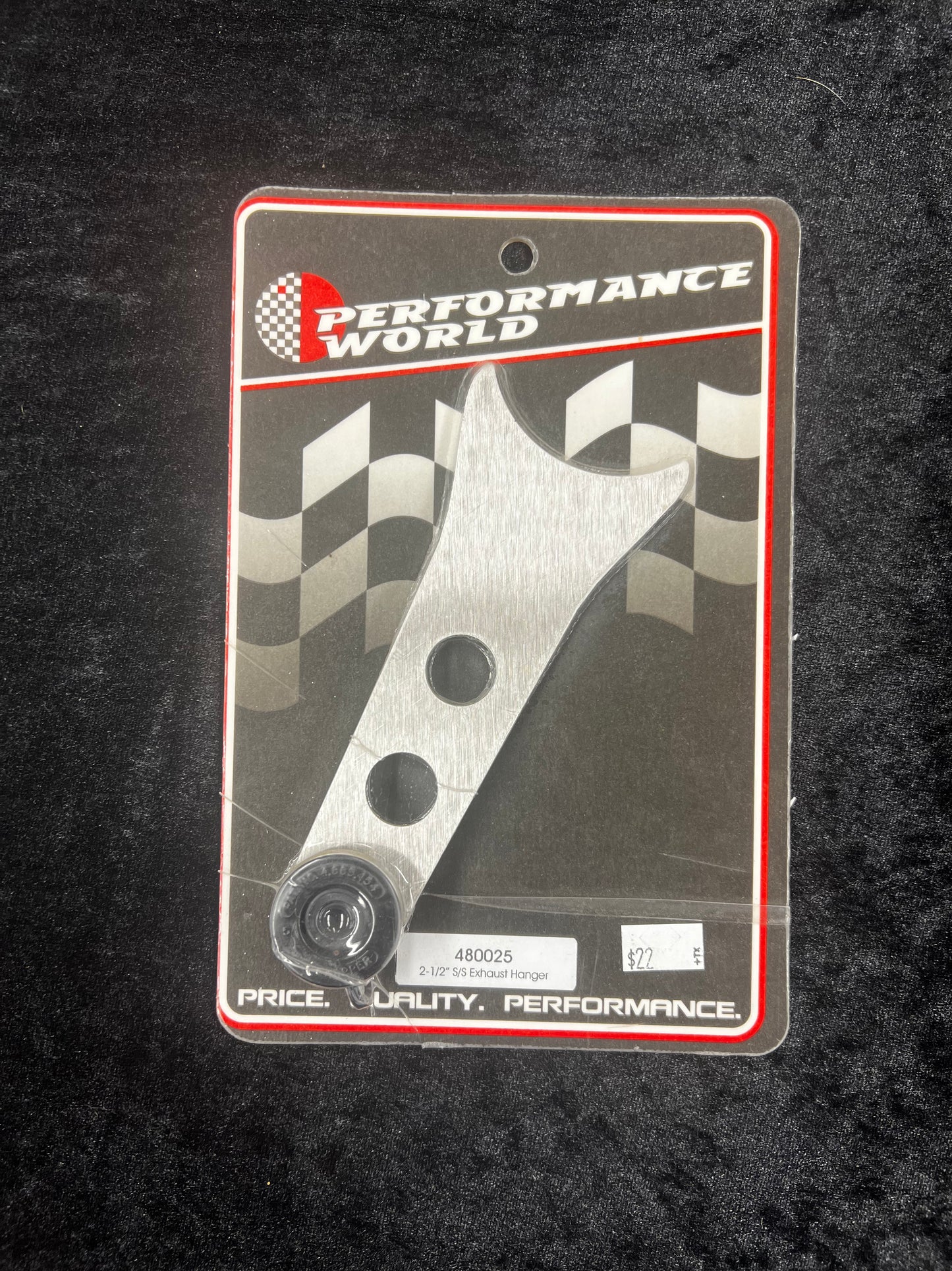 STAINLESS STEEL CUSTOM EXHAUST HANGER WITH BLUE HI-TEMP GROMMET. FITS 2.50" PIPE. 1/PK