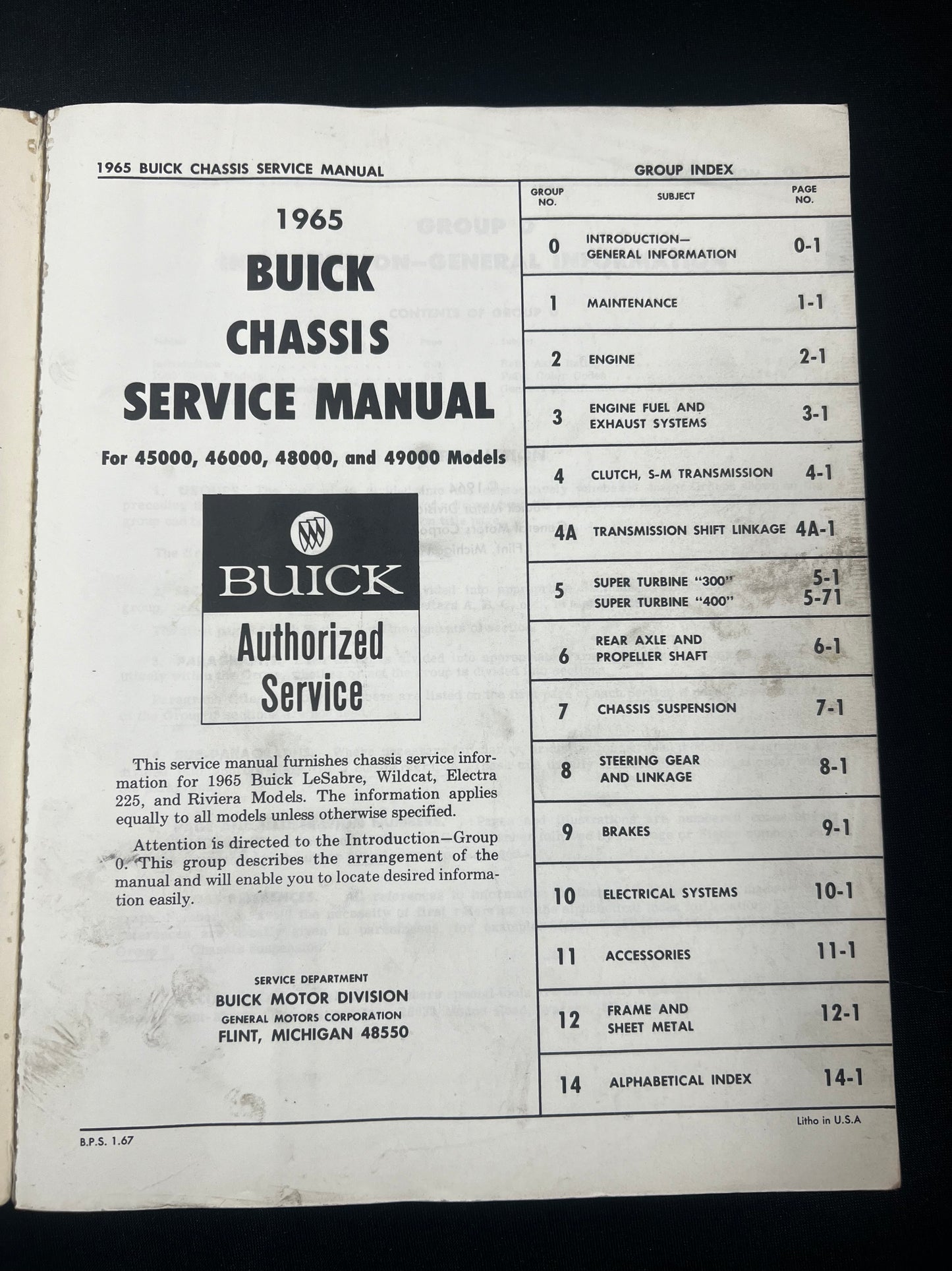 Buick Service Manual 1965 Chassis-45000 46000 48000 49000 Models *ORIGINAL*