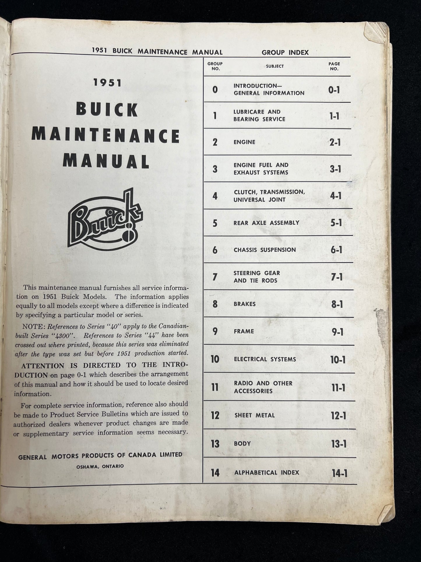 Canadian 1951 Buick Repair Shop Manual Original