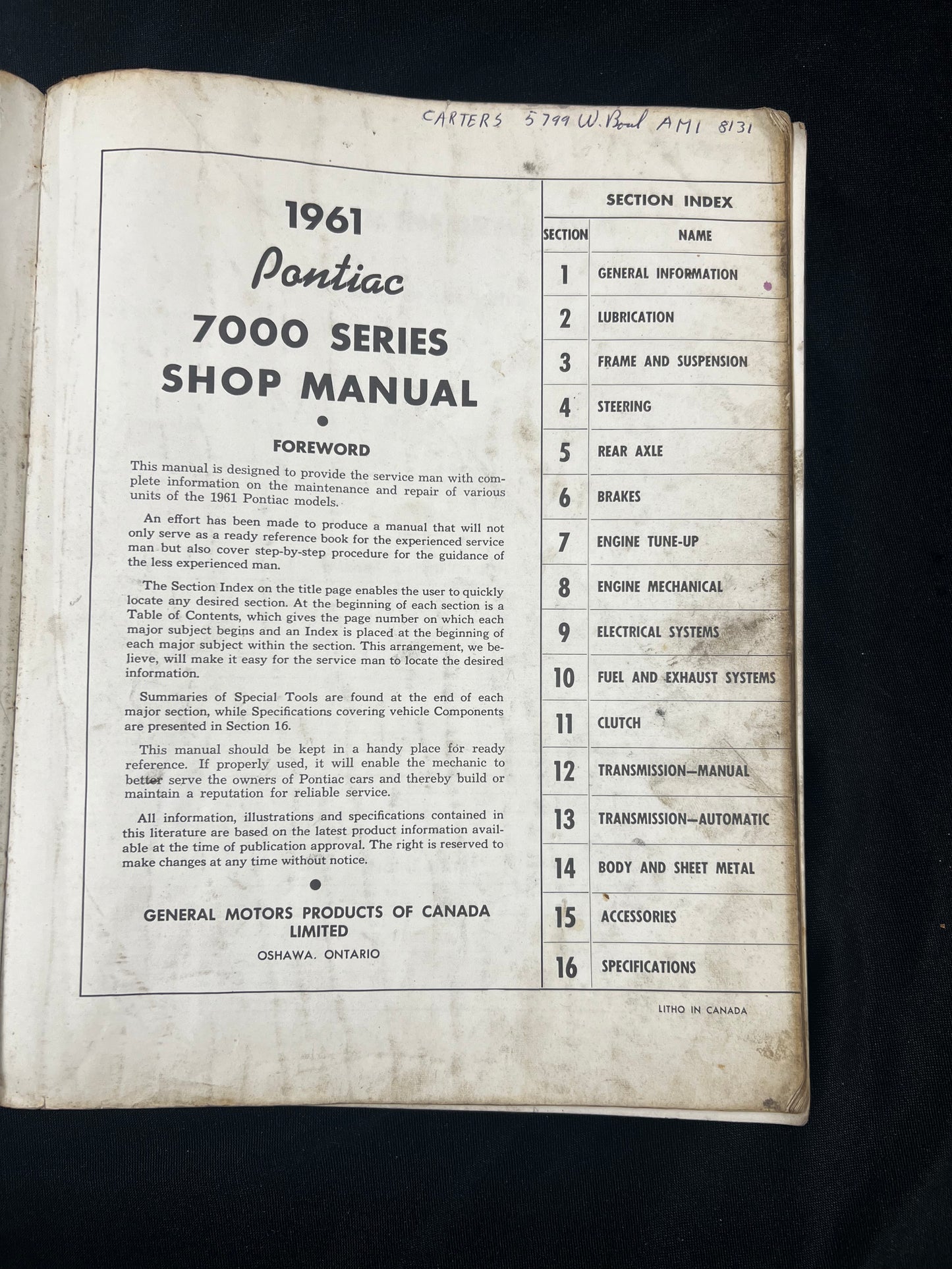 ORIGINAL 1961 PONTIAC S7000 SERVICE MANUAL PATHFINDER STRATOCHIEF LAURENTIAN SAFA