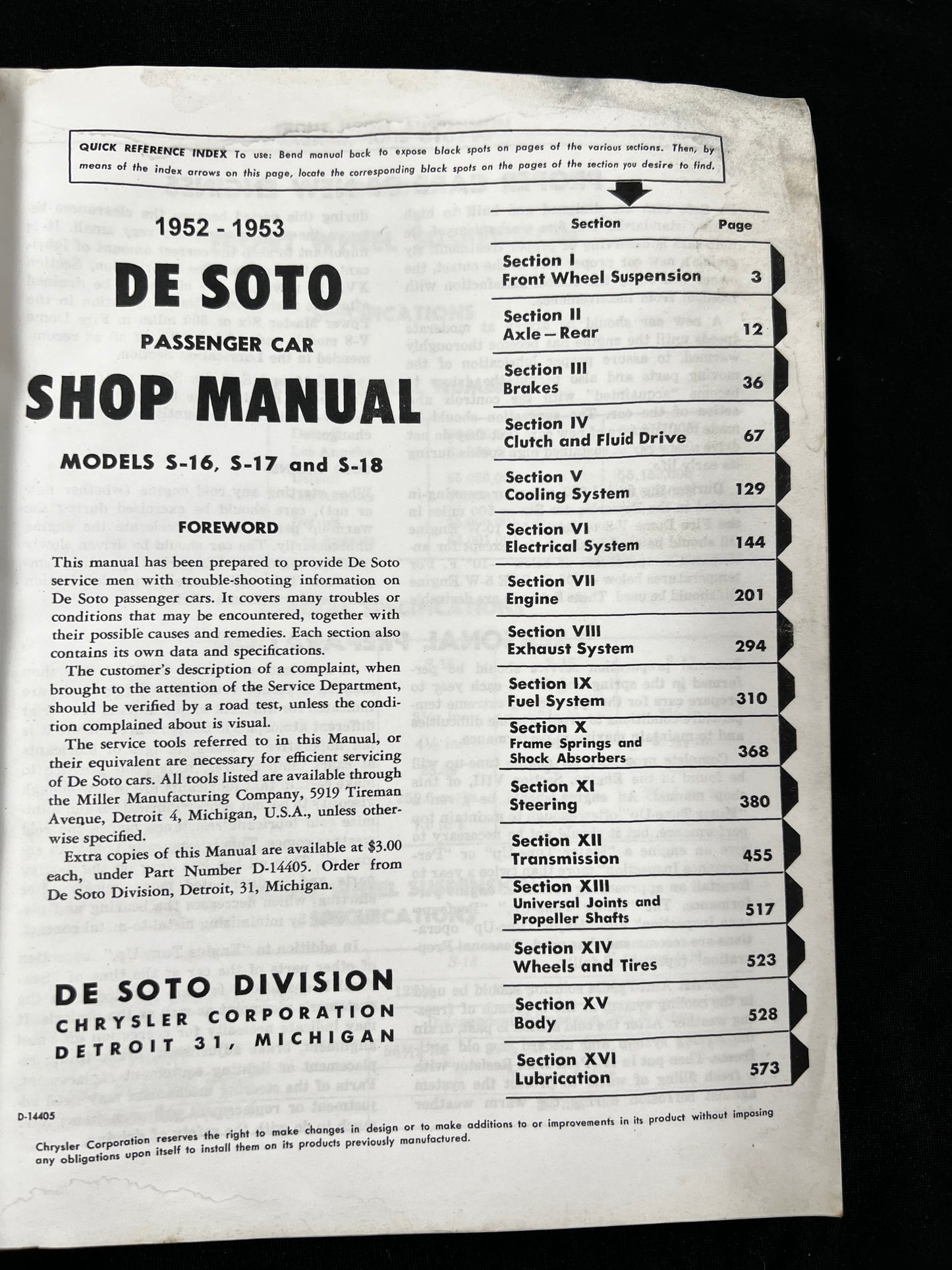 DeSOTO SHOP MANUAL 1952 1953 S16 S17 S18 SERVICE BOOK *ORIGINAL