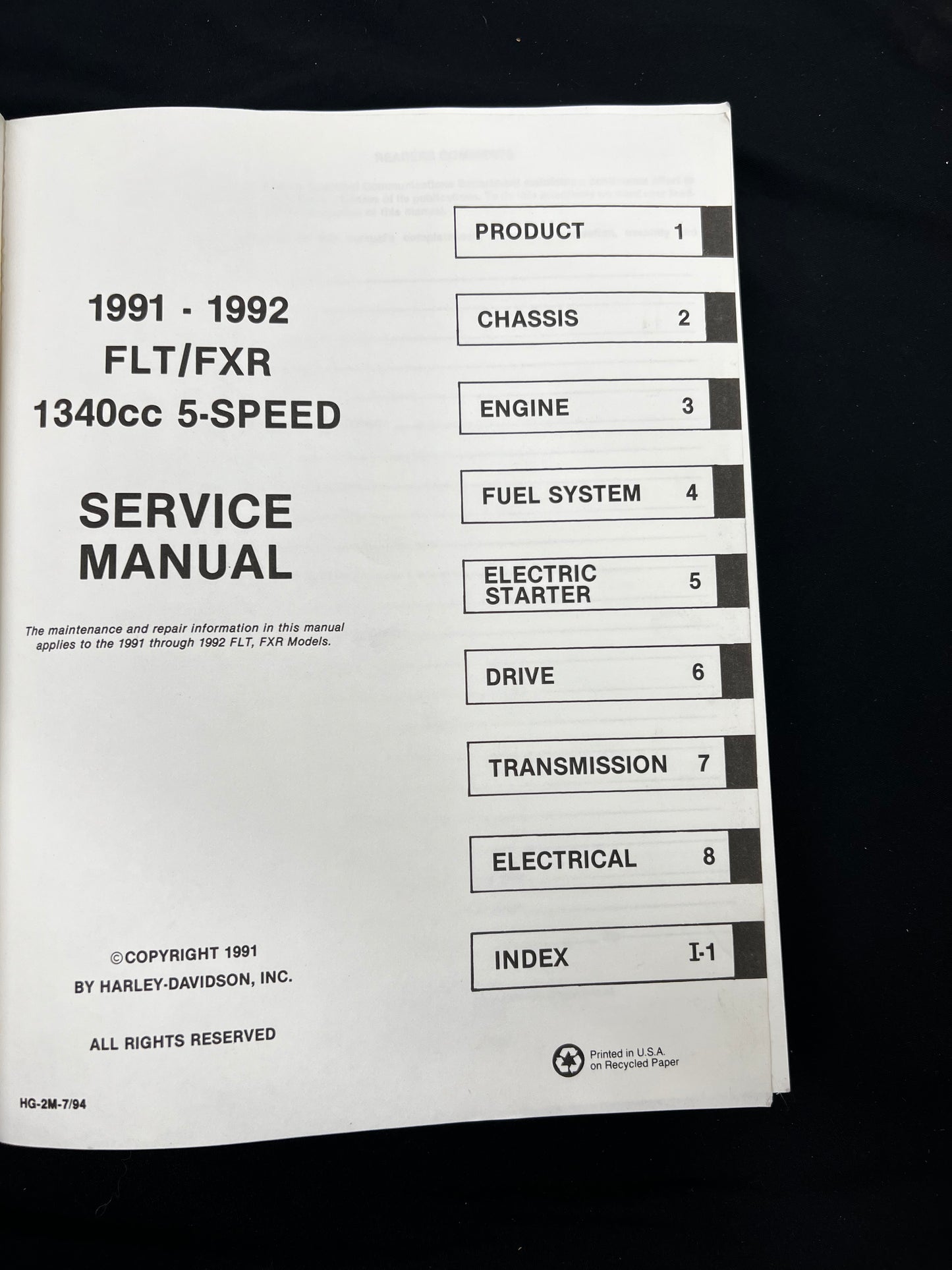 1991-1992 Harley FLT/FXR Models Service Manual
