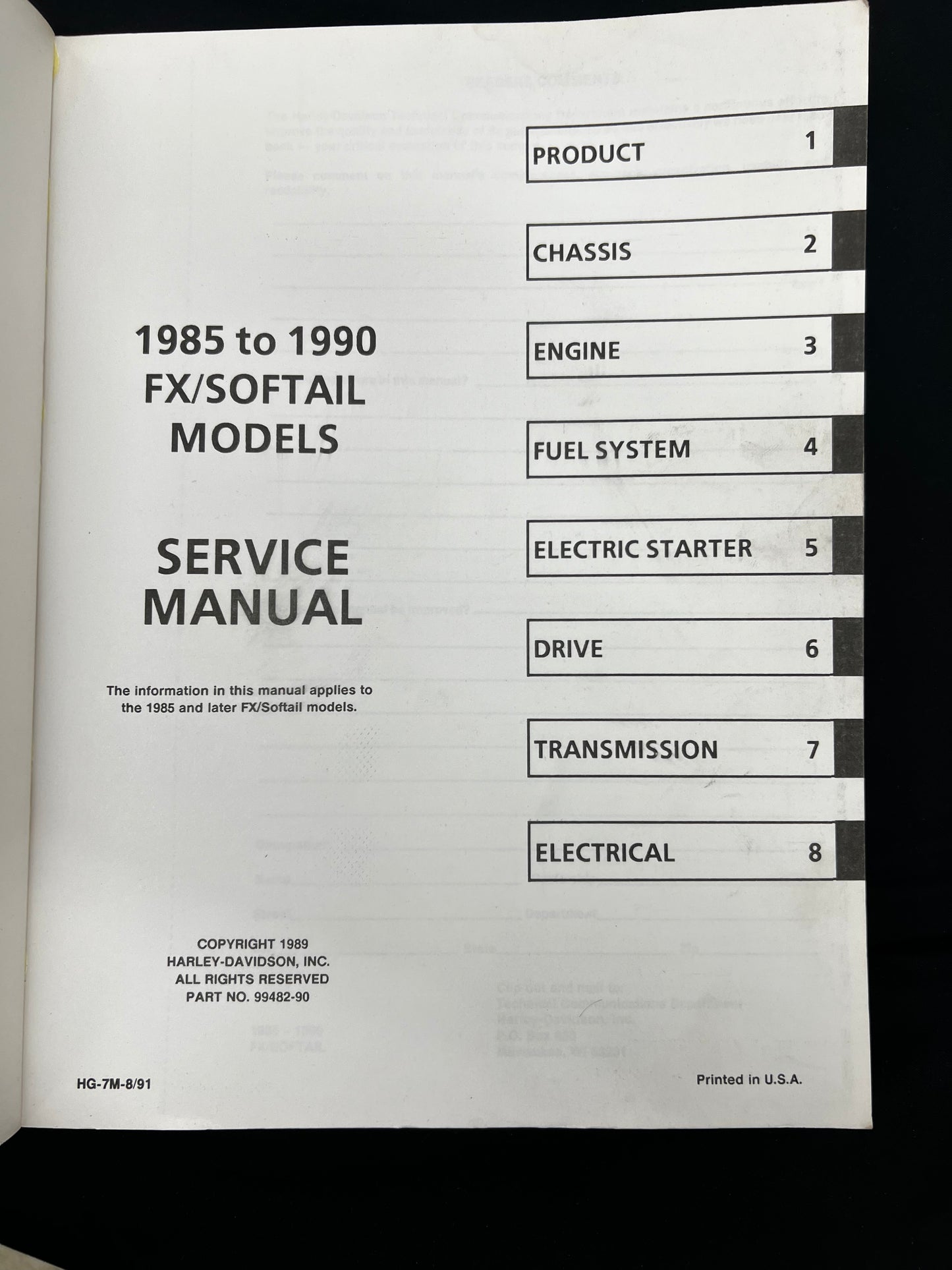 1985 to 1990 HARLEY DAVIDSON FX / SOFTAIL SERVICE MANUAL