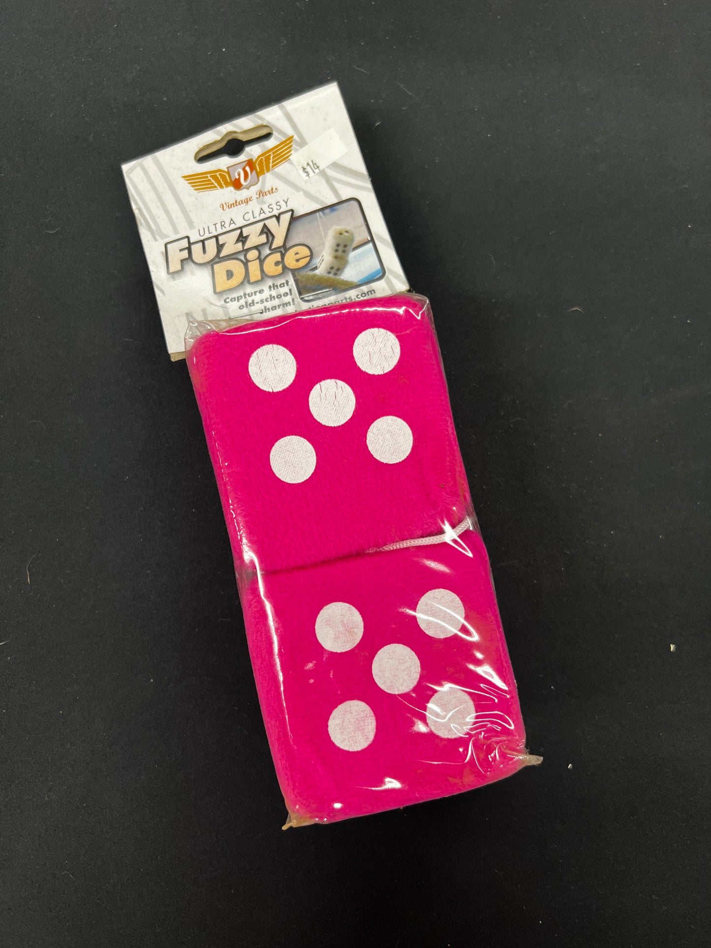 Pink Fuzzy Dice with White Dots - Pair