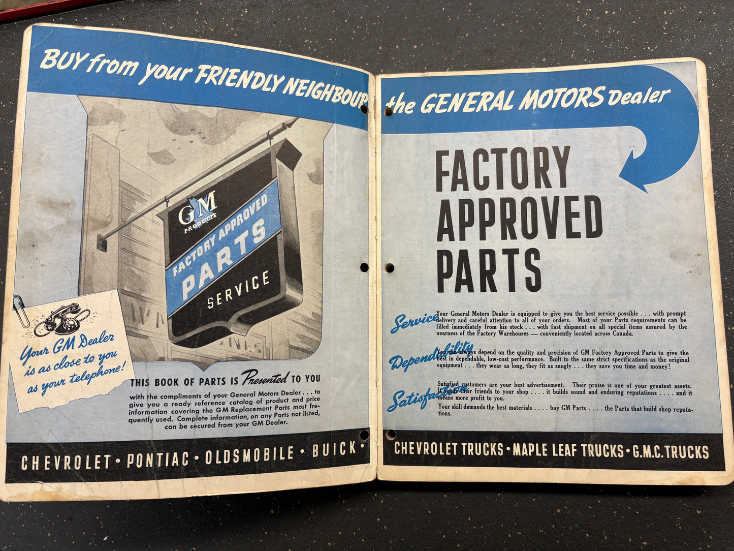 Factory parts book for 1933-1942 CHEV, PONTIAC,OLDS,BUICK,CHEV TRUCKS,GMC TRUCKS AND MAPLE LEAF TRUCKS