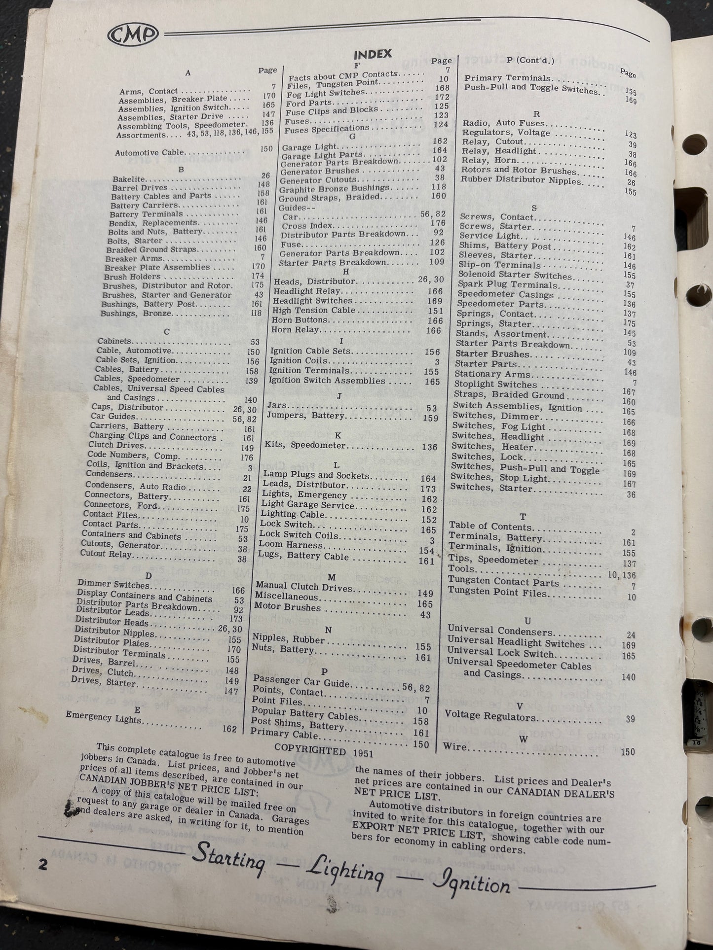 1928--1951 STARTER, LIGHTING, IGNITION REPLACEMENT PARTS CATALOGUE ALL MODELS