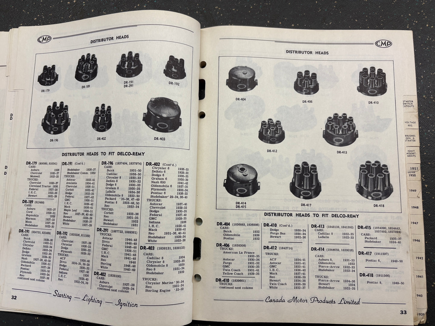 1928--1951 STARTER, LIGHTING, IGNITION REPLACEMENT PARTS CATALOGUE ALL MODELS