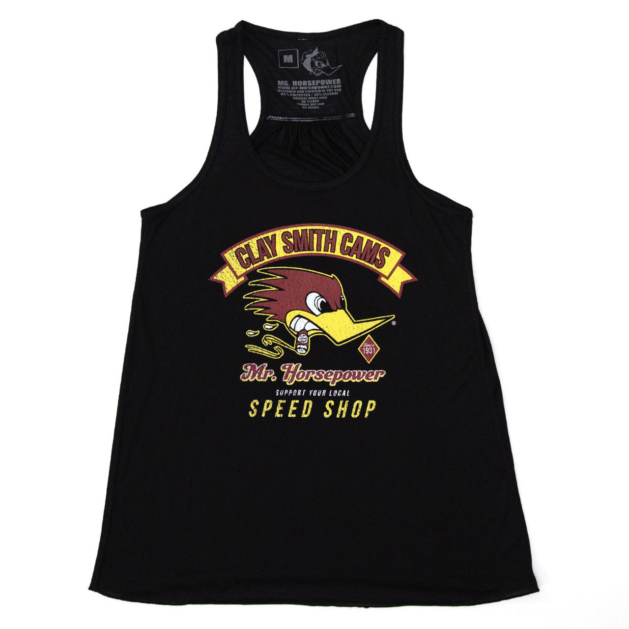 Ladies "Support Your Local Speed Shop" Razor Back Black Tank Top
