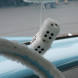 White Fuzzy Dice with Black Dots - Pair