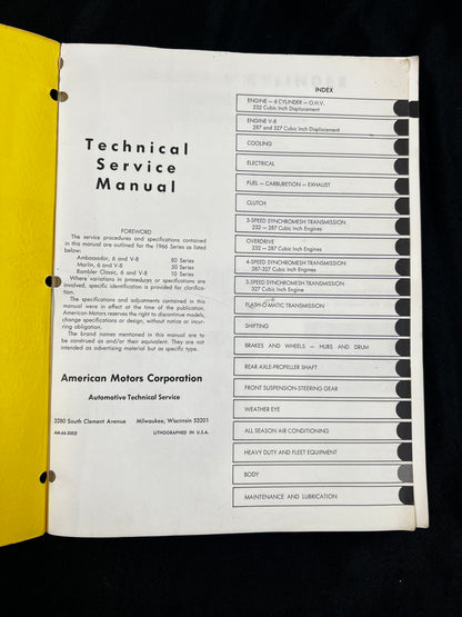 1966 Rambler Classic Ambassador & Marlin Technical Service Manual *ORIGINAL*