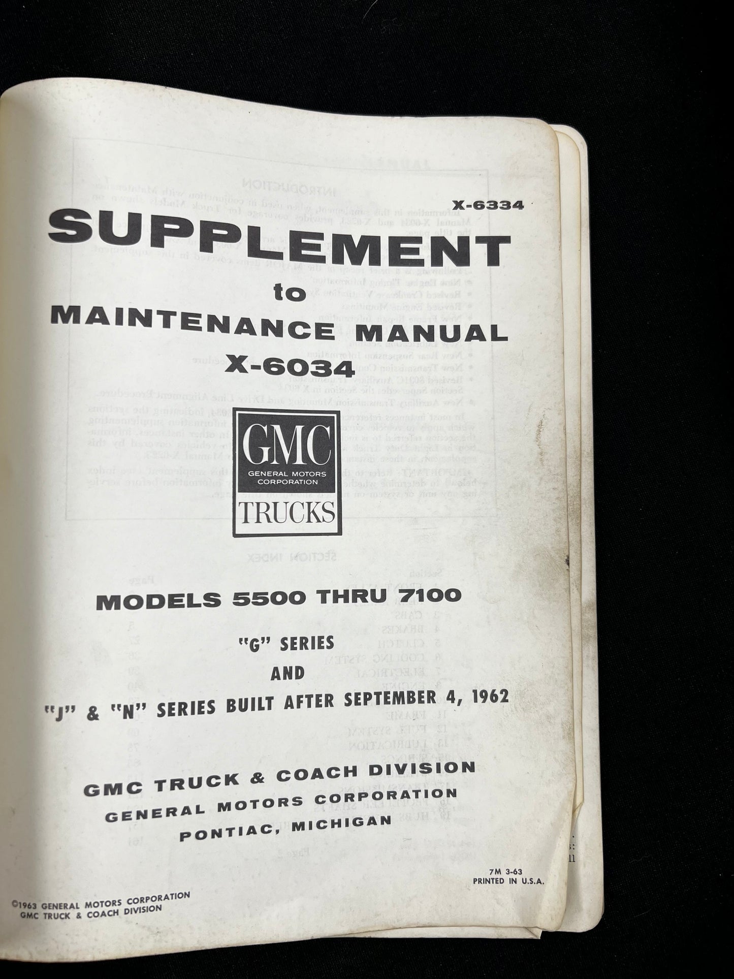 1963 GMC Truck Models 5500-7100 Service Shop Maintenance Manual Supplement