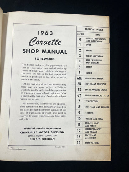 1963 CHEVROLET CORVETTE SHOP SERVICE MANUAL GENUINE FACTORY *ORIGINAL*