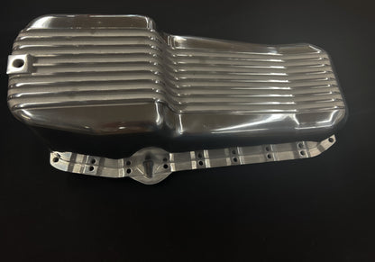 1958-79 SBC Finned Aluminum Oil Pan – Driver Side Dipstick – Polished