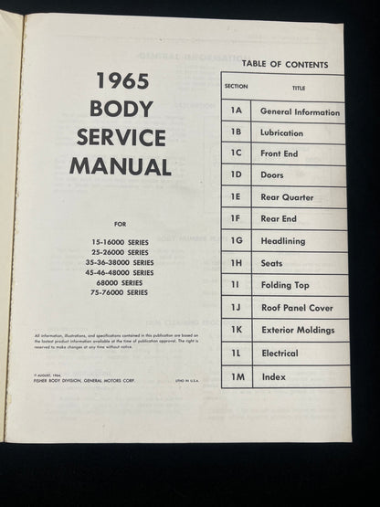 1965 Buick Body Shop Manual - All Models *ORIGINAL*