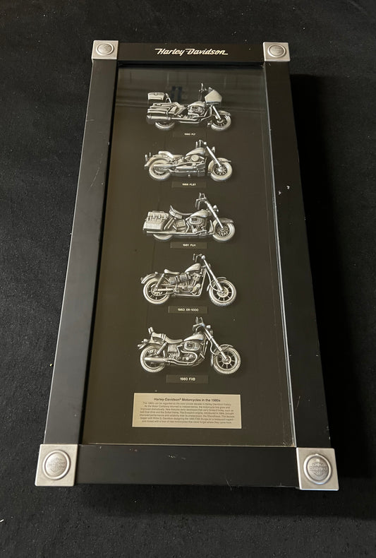 HARLEY-DAVIDSON MOTORCYCLES IN THE 1980S FRAMED SHADOW BOX DEALER DISPLAY