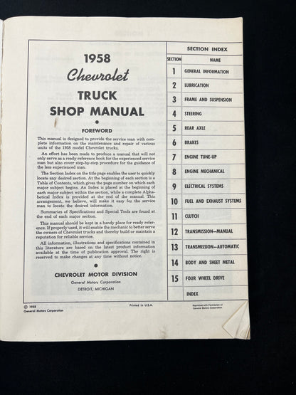 Original 1958 Chevrolet Truck Repair Shop & Service Manual *ORIGINAL*