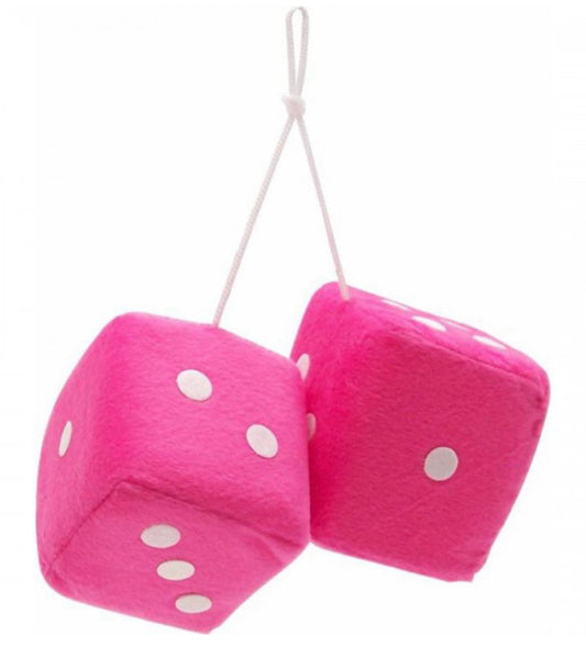 Pink Fuzzy Dice with White Dots - Pair