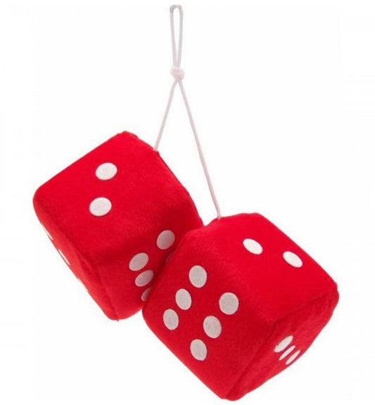 Red Fuzzy Dice with White Dots - Pair