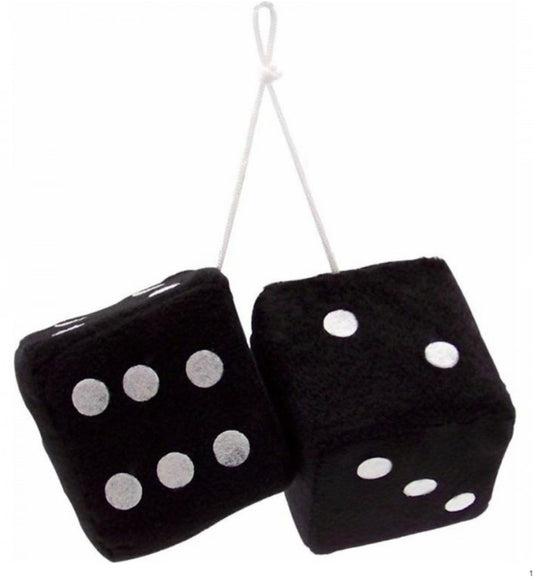 Black Fuzzy Dice with White Dots - Pair
