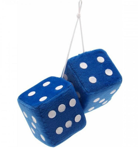 Blue Fuzzy Dice with White Dots - Pair