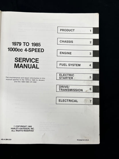 1979-85 HARLEY DAVIDSON XL/XR 1000 4 SPEED SPORTSTER FACTORY SERVICE MANUAL