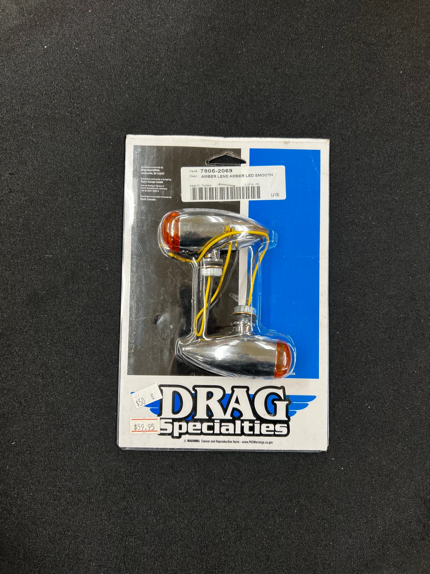 Drag Specialties Chrome Marker Lights Smooth - Amber lens - Amber LED