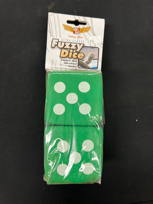 Green Fuzzy Dice with White Dots - Pair