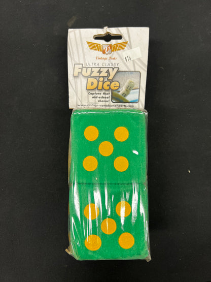 Dark Green Fuzzy Dice with Yellow Dots - Pair