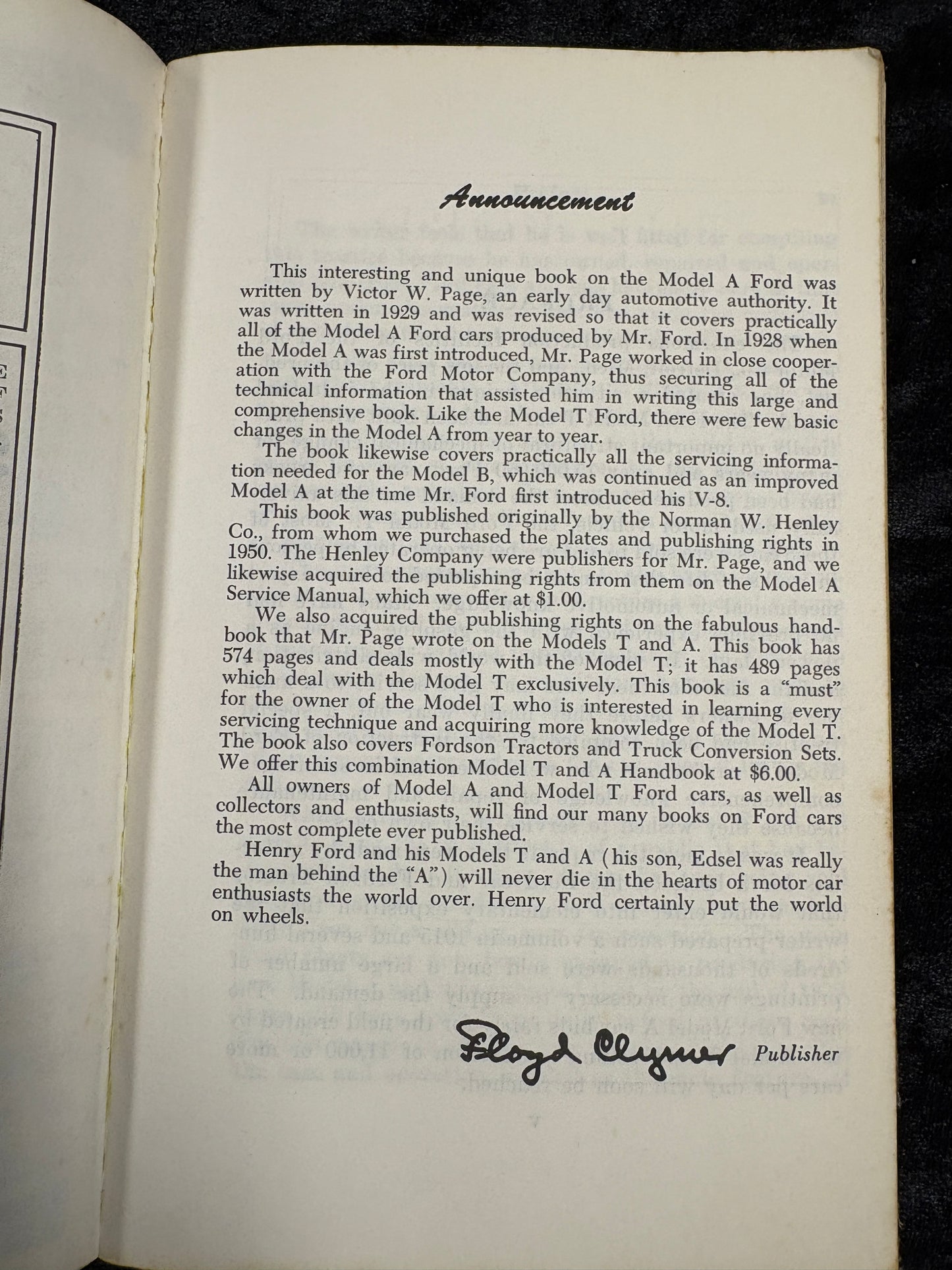 Ford Model "A" Service Manual and Owners' Handbook of Repair and Maintenance