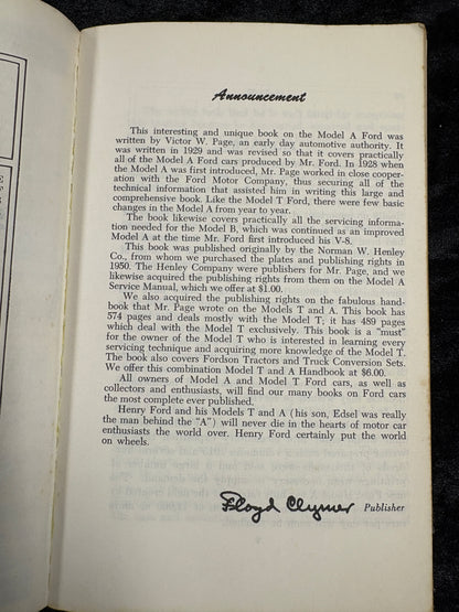 Ford Model "A" Service Manual and Owners' Handbook of Repair and Maintenance