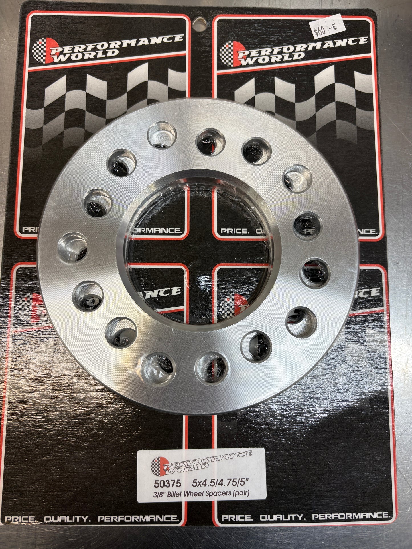 3/8" Billet aluminum 5-lug wheel spacers. Fits 5x4-1/2", 5x4-3/4" and 5x5". Sold in pairs.