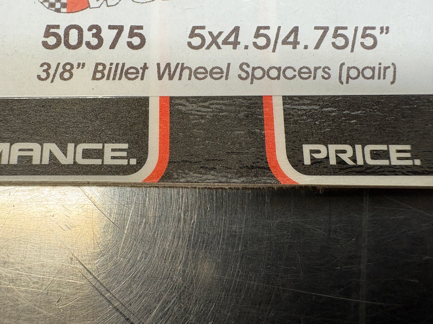 3/8" Billet aluminum 5-lug wheel spacers. Fits 5x4-1/2", 5x4-3/4" and 5x5". Sold in pairs.