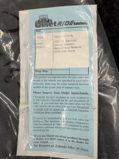 1929-1930 Chevrolet Firewall Insulator by QuietRide Solutions - Heat & Sound Barrier Pad