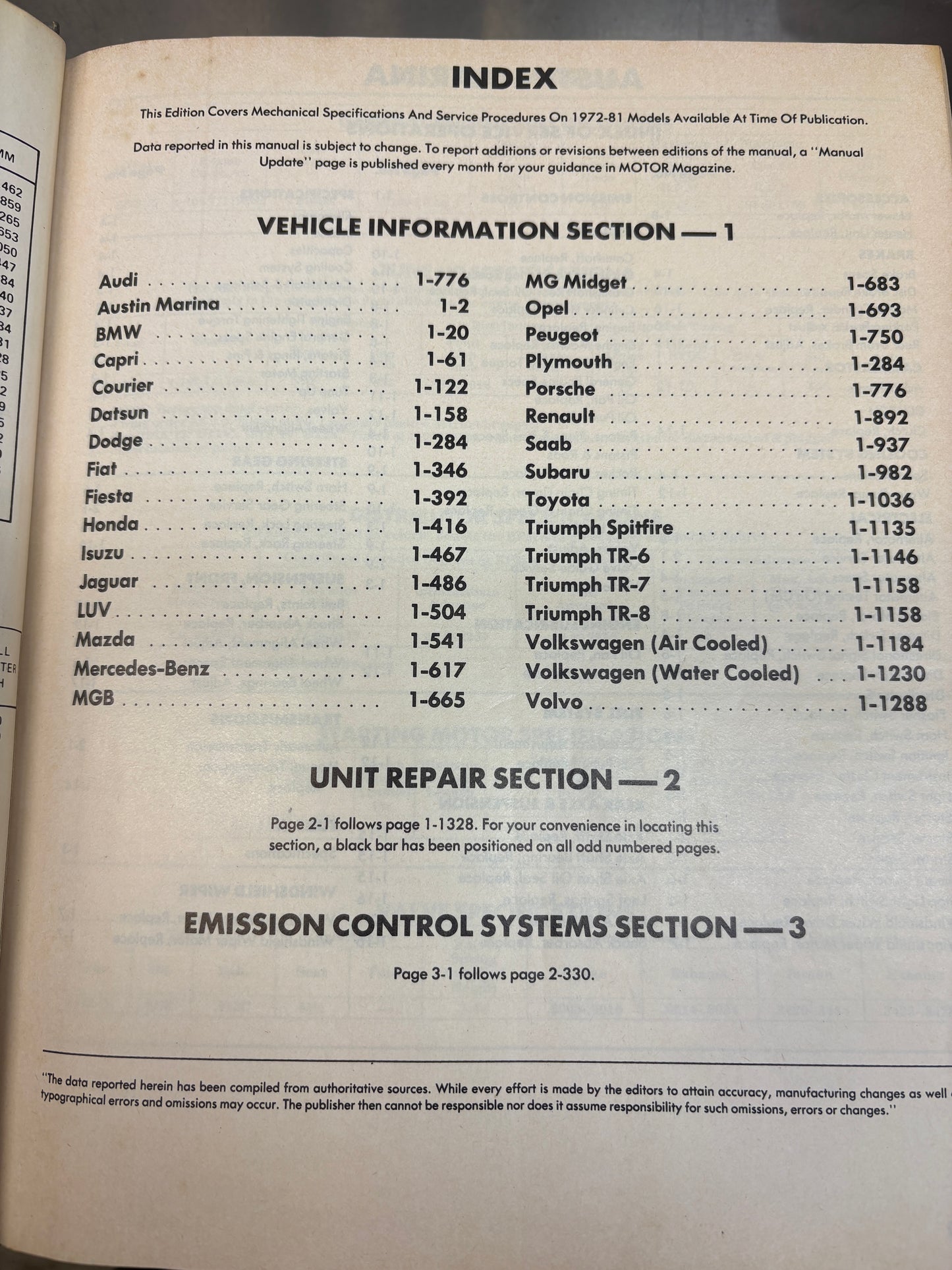 Motor Imported Car Repair Manual  Professional Service Trade Edition