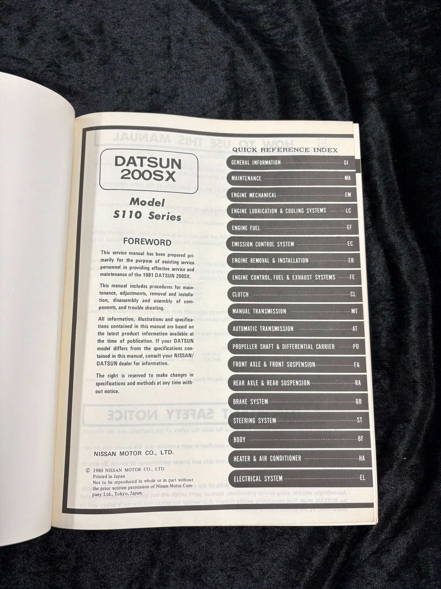 1981 Datsun 200 SX  Service Manual