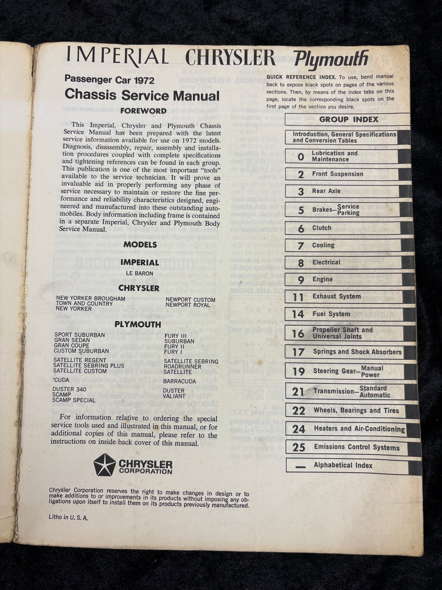 1972 Plymouth Chrysler Imperial Body & Chassis Service Manuals