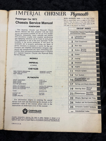 1972 Plymouth Chrysler Imperial Body & Chassis Service Manuals