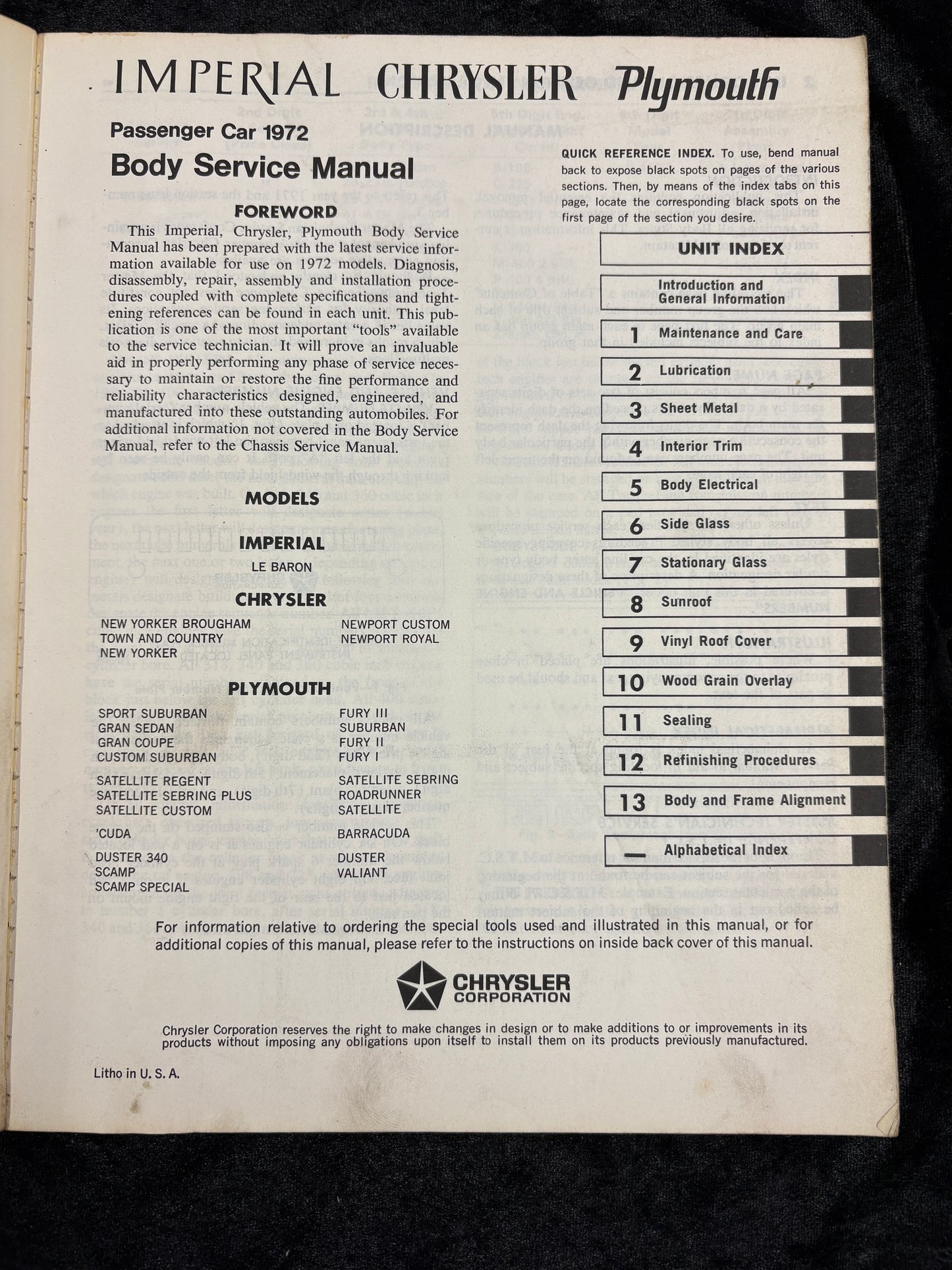 1972 Plymouth Chrysler Imperial Body & Chassis Service Manuals