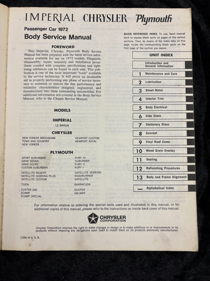 1972 Plymouth Chrysler Imperial Body & Chassis Service Manuals