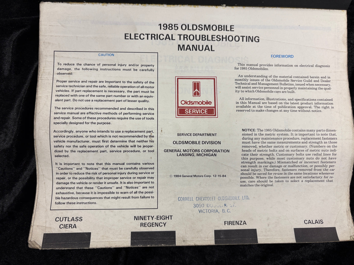1985 Oldsmobile Service, Electrical 3 Book set