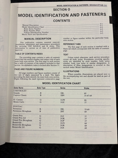 1985 Body by Fisher Service Manual B-D-E-G-K Styles