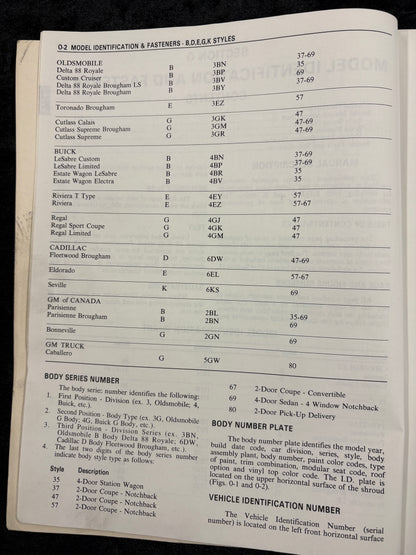 1985 Body by Fisher Service Manual B-D-E-G-K Styles
