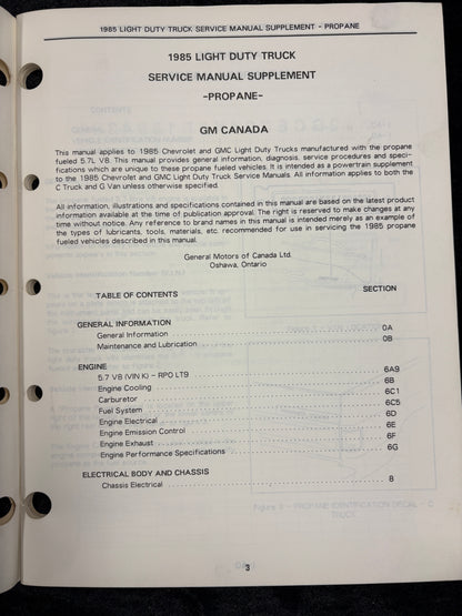 Propane GM 1985 Light Duty Truck Service Manual