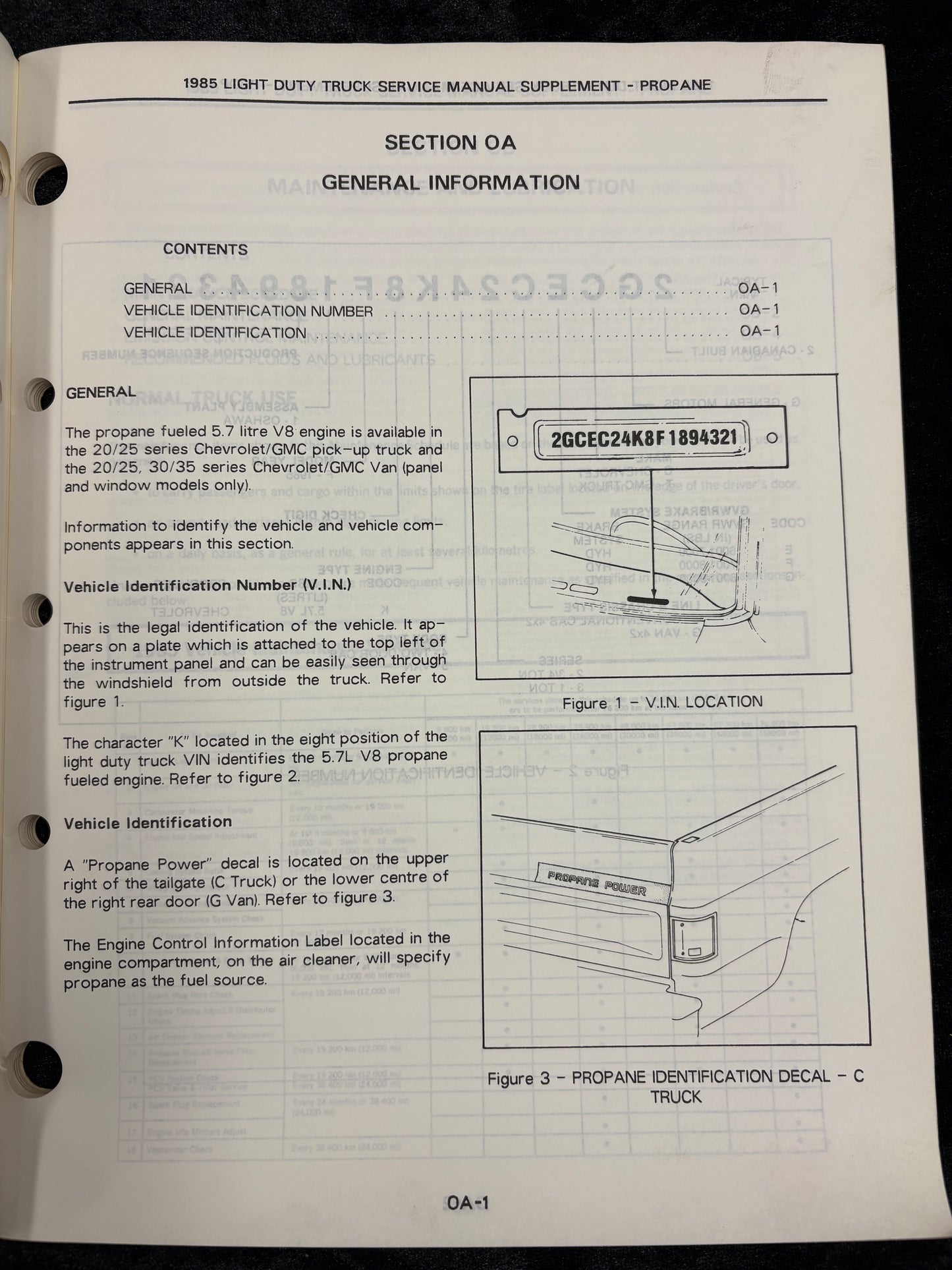 Propane GM 1985 Light Duty Truck Service Manual