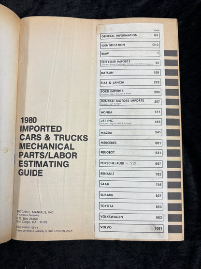 Mitchell 1980 Imported Cars and Trucks Mechanical  Parts/Labor Estimating Guide