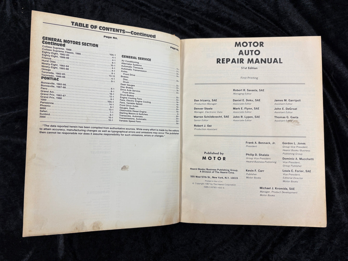 MOTOR AUTO REPAIR  51st  EDITION 1988