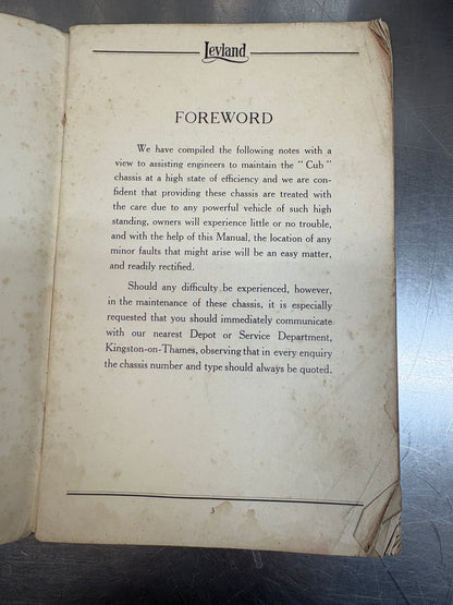 Leyland 1933 " CUB " CHASSIS SERVICE MANUAL