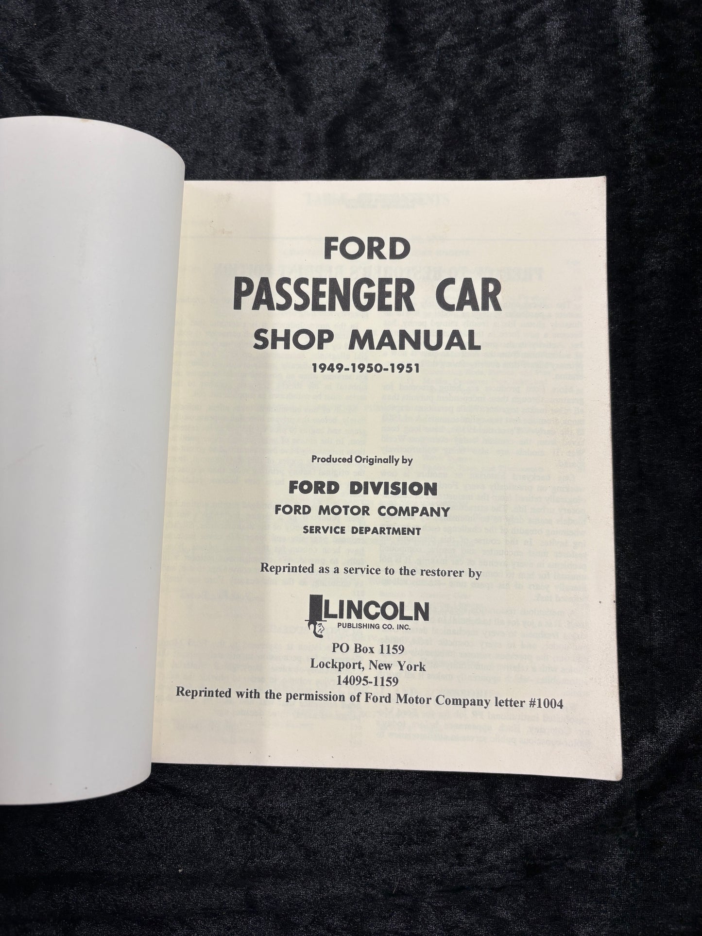 Ford Shop Manual: Passenger Car; 1949-1950-1951
