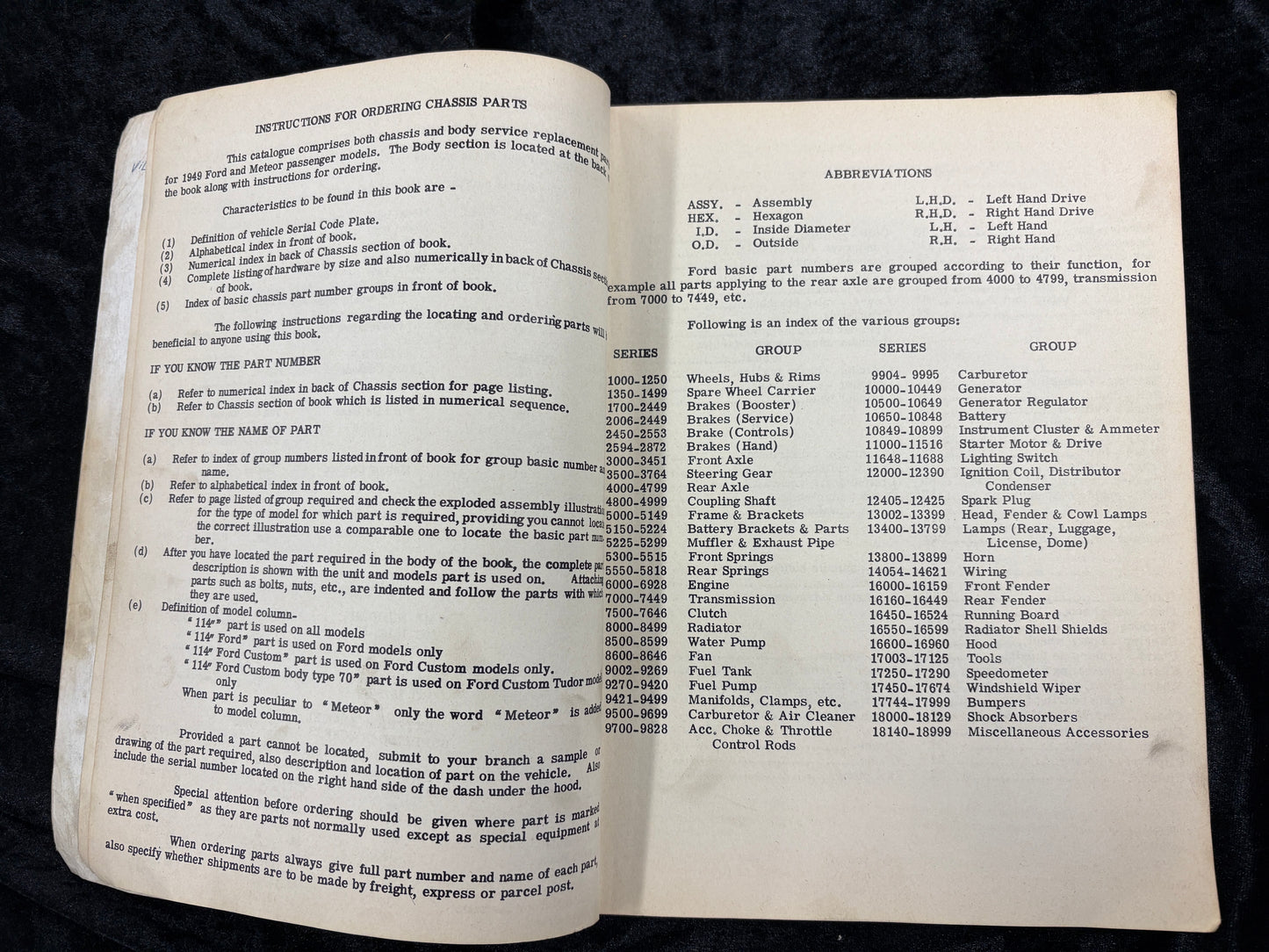 1949 Ford Meteor Chassis and Body Parts Catalogue List Book Manual Canadian